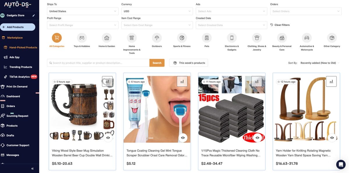 AutoDS's Marketplace for dropshipping stores