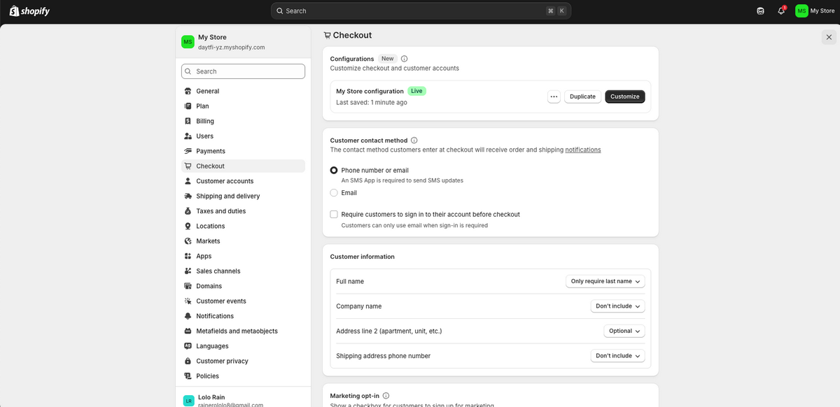 Shopify settings to build a Shopify store