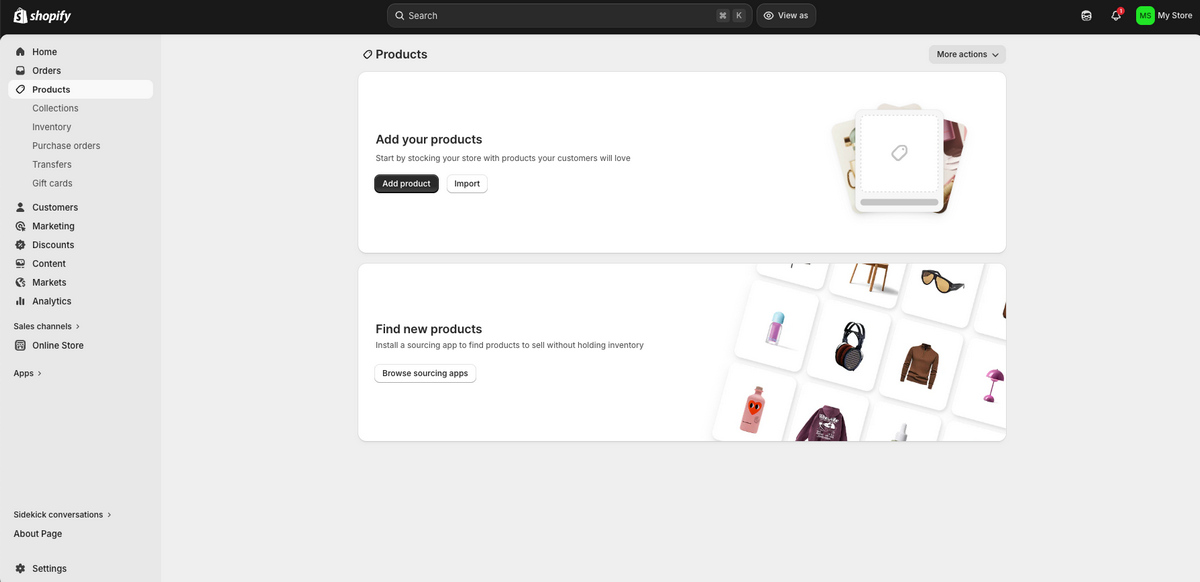 Add products to build a Shopify store
