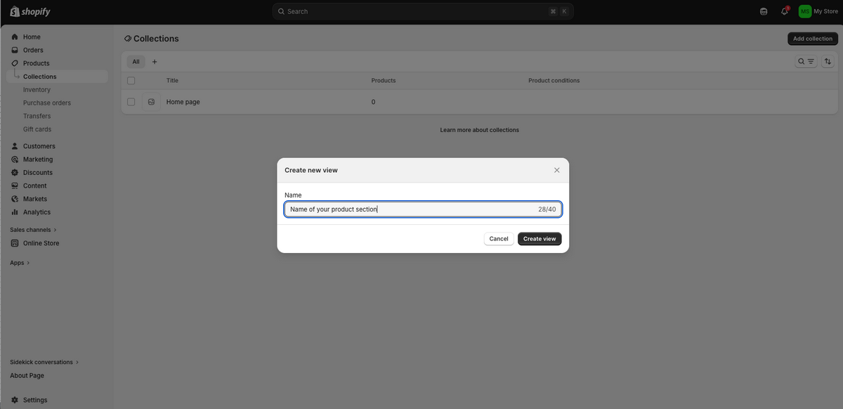 Set up collections to build a Shopify store