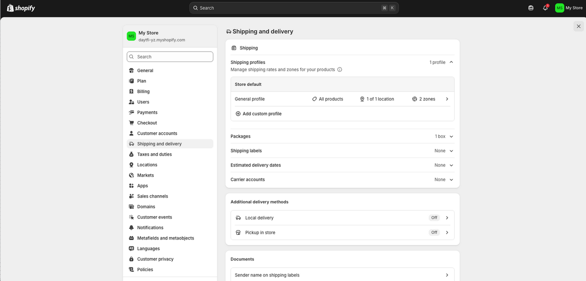 Set up shipping to build a Shopify store