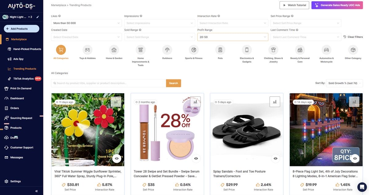 AutoDS trending products niche for dropshipping