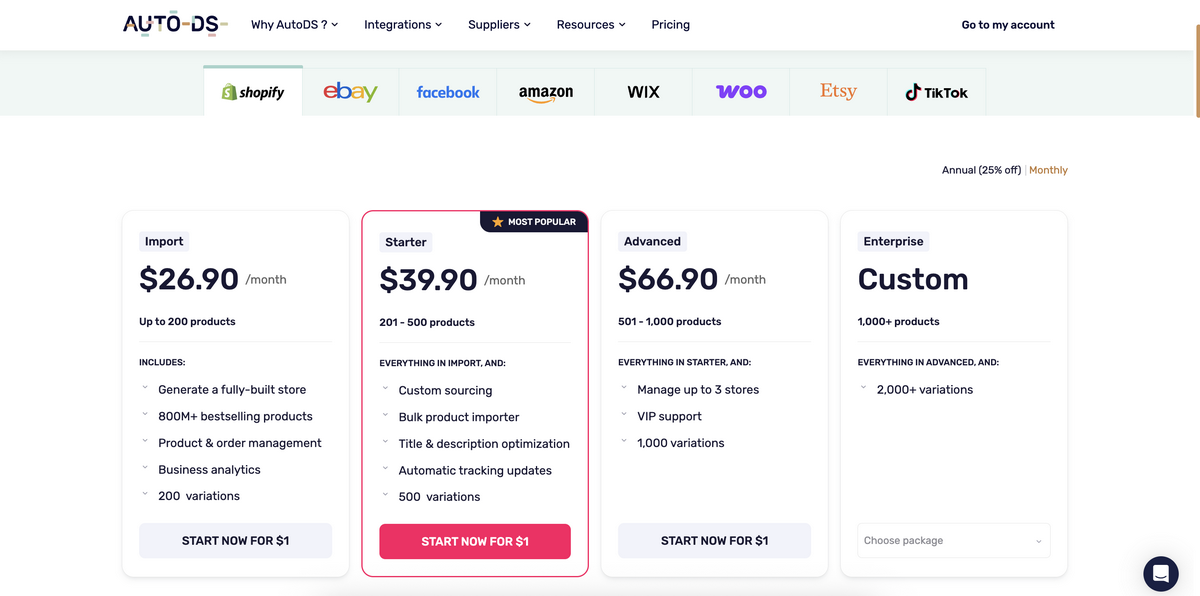 AutoDS pricing