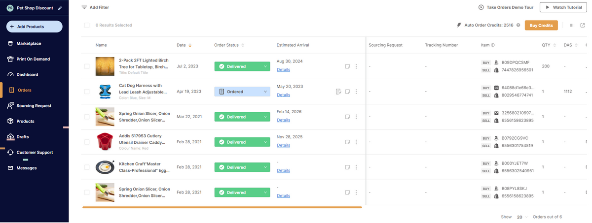 AutoDS dashboard orders monitor
