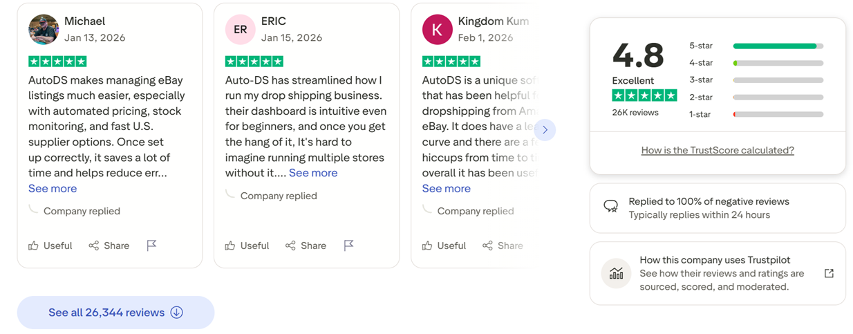 AutoDS reviews at Trustpilot