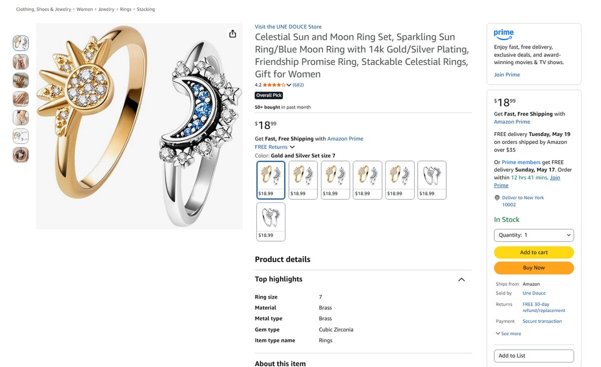 Celestial Sun and Moon Ring Set Top Product For Dropshipping In June 2026