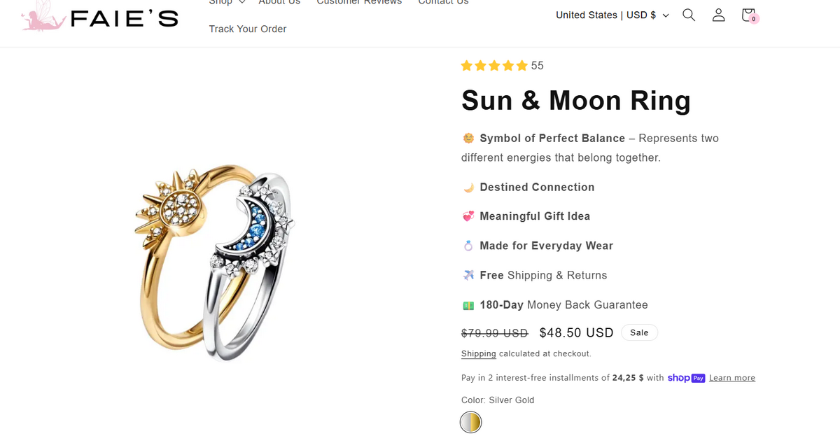 Celestial Sun and Moon Ring Set Seller Website