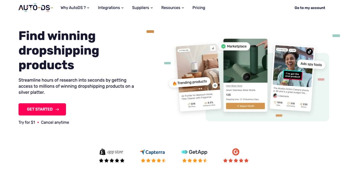 AutoDS product research tools to find the best summer dropshipping products to sell in 2026