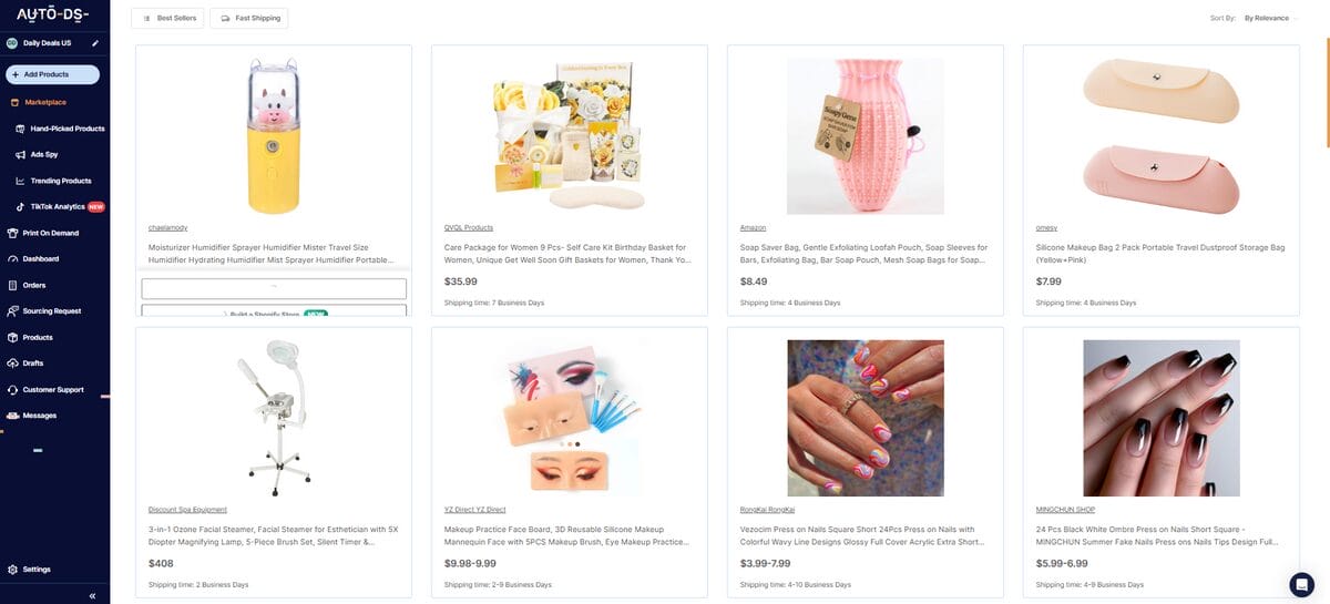 Beauty and self-care brand dropshipping idea AutoDS