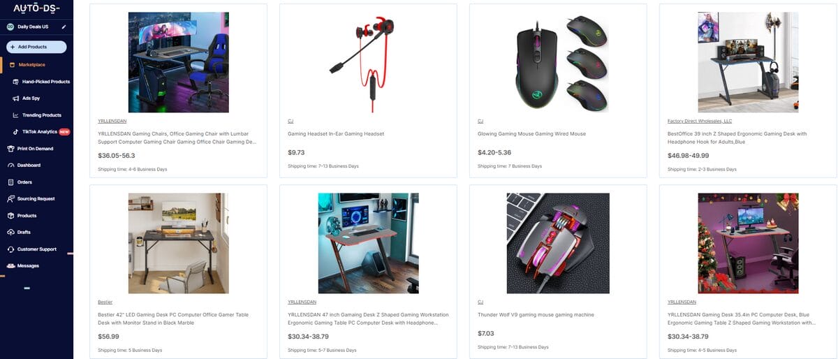 Gaming and desk setup store business idea dropshipping