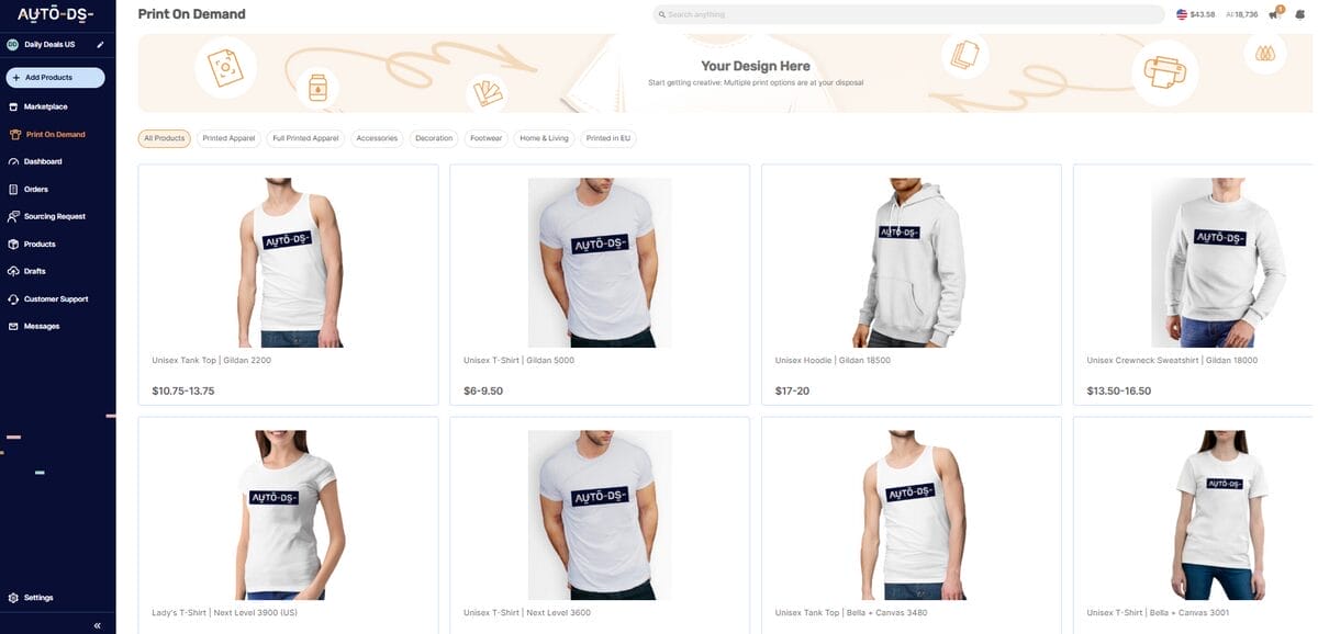 Print On Demand Clothing brand store AutoDS