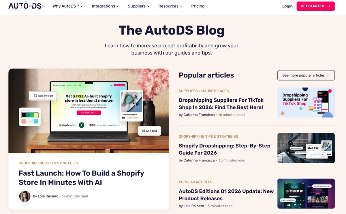 AutoDS educational blog content and articles for dropshippers business ideas