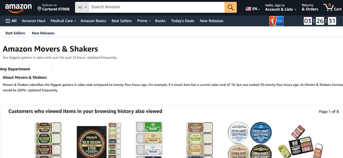 Amazon Movers & Shakers section to find dropshipping business ideas