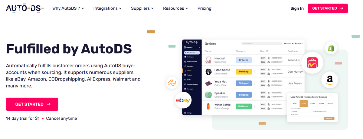 AutoDS fulfillment order step for starting a ghost commerce business