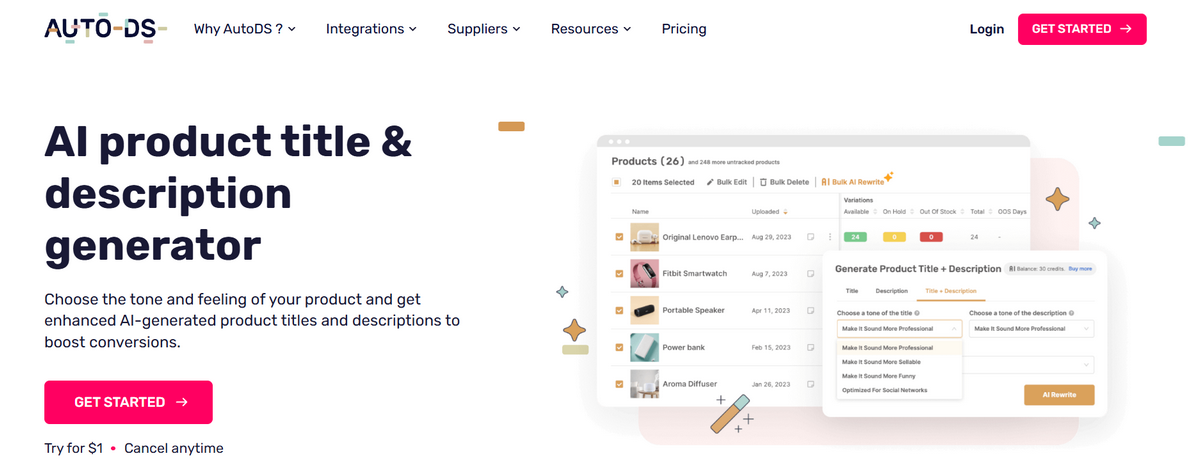 AutoDS Generative AI Product Title and Description Generator tool