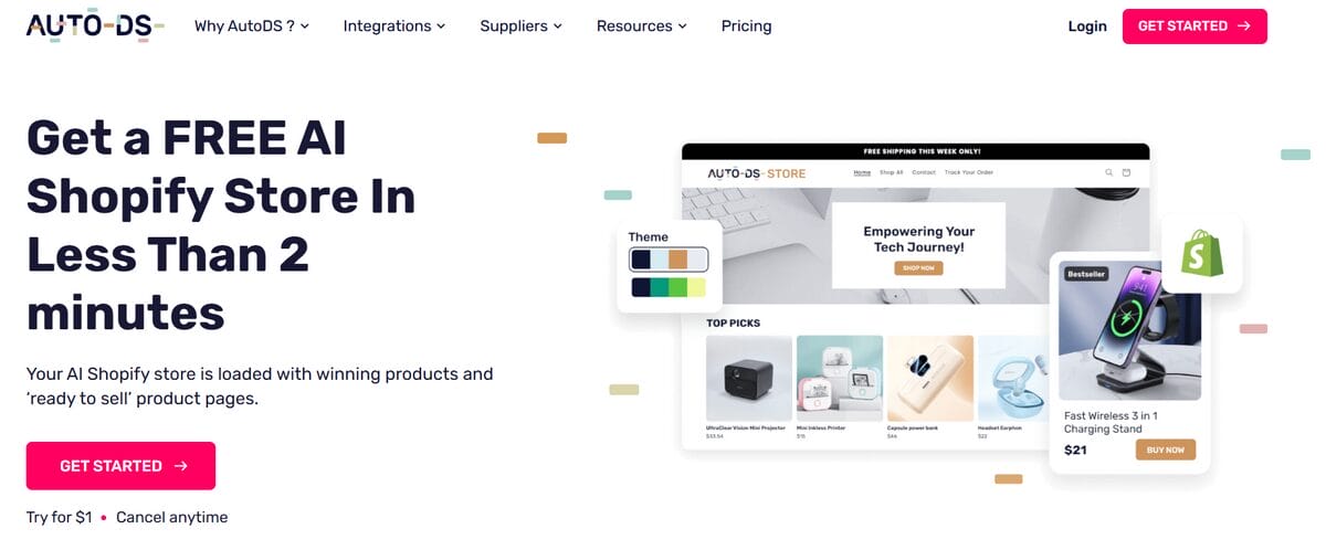 AutoDS AI Store Builder Shopify generative tool