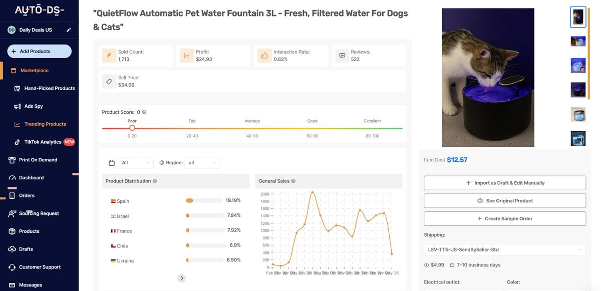 Pet fountain from AutoDS Trending Products feature