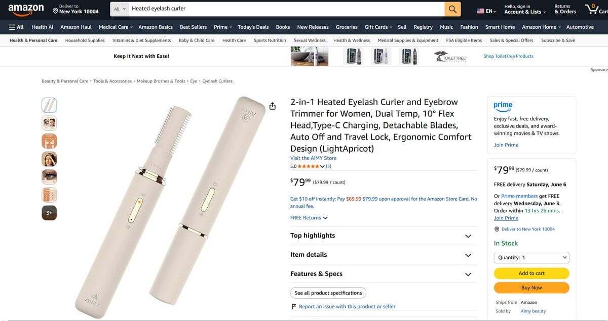Amazon Heated eyelash curler