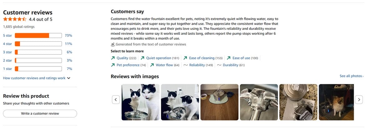 customer reviews for amazon fountain