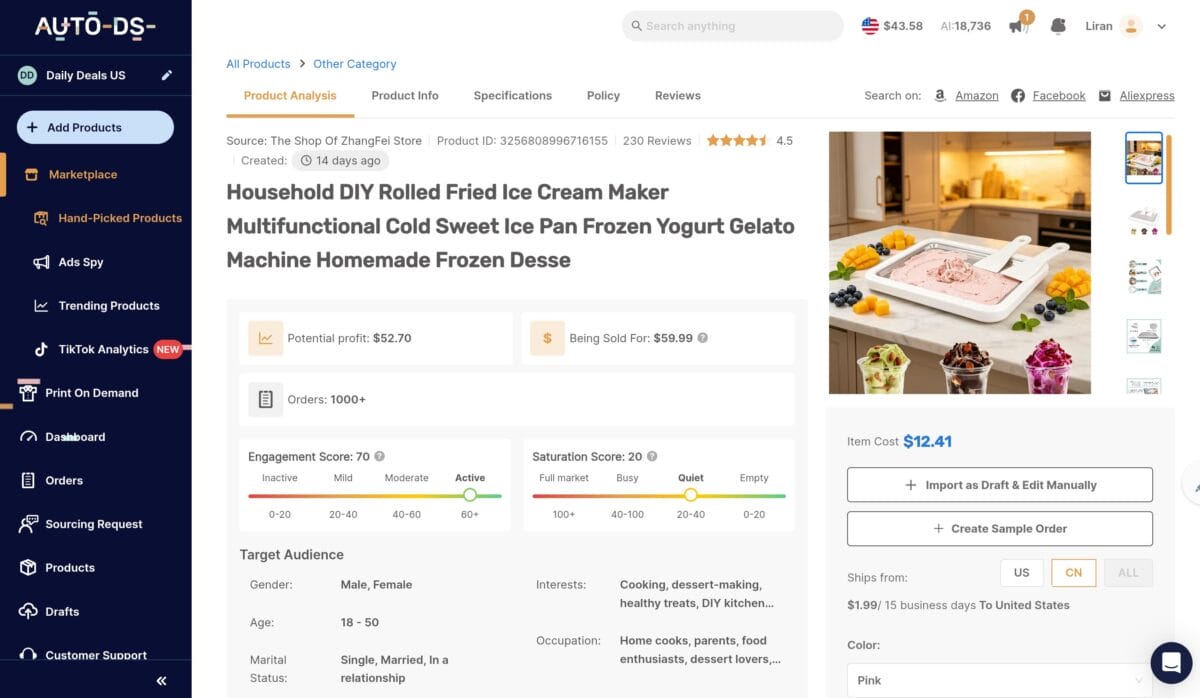 Rolled Ice Cream Maker AutoDS Hand Picked Products for dropshipping in July