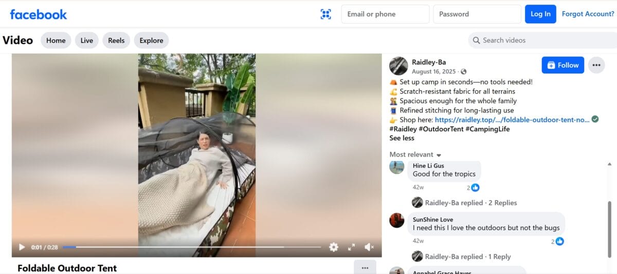 portable camping net facebook ad