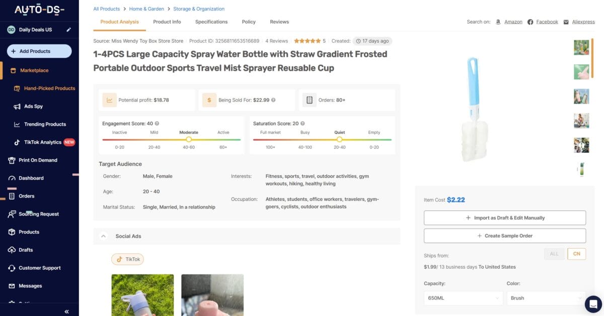 Large Capacity Mist Spray Water Bottle AutoDS Hand Picked Products For Dropshipping