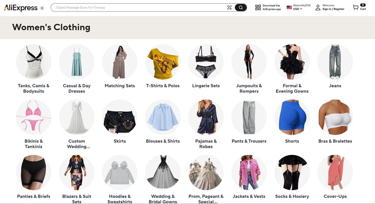 Women's clothing section for dropshippers