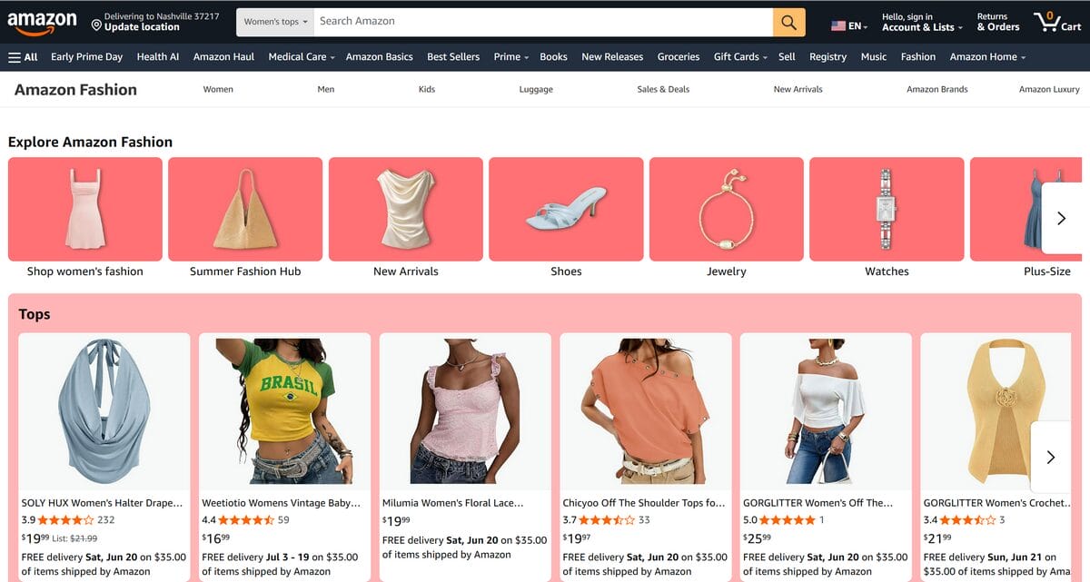 Amazon for selling clothes online for women