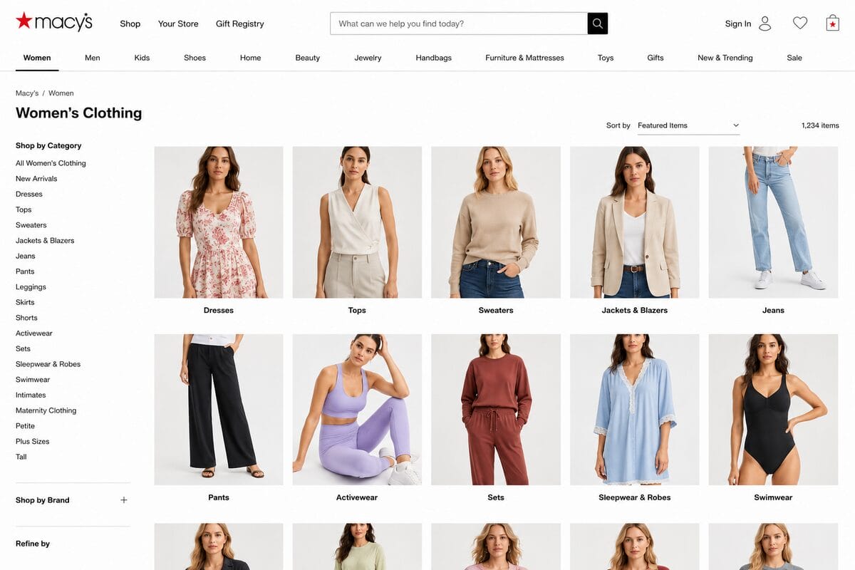 Women's clothing dropshipping from Macy's