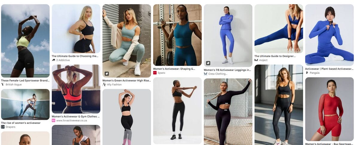 google search for women's activewear