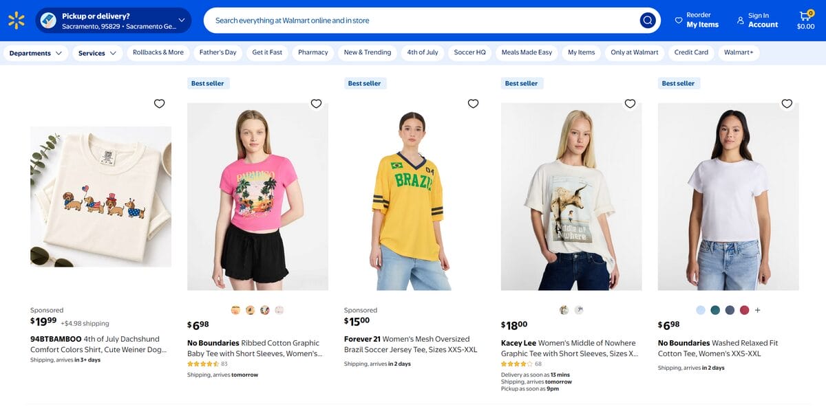 Walmart clothing department for women