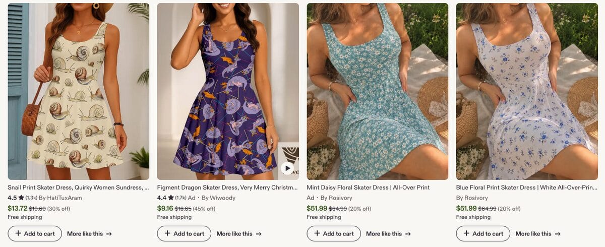 Skater dresses for print-on-demand
