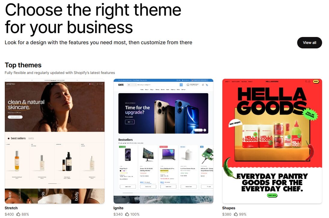 Shopify theme library eCommerce platform