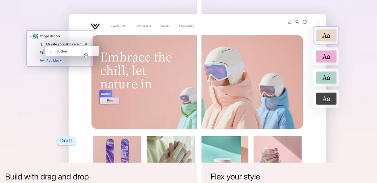 Shopify visual editor for website builder feature