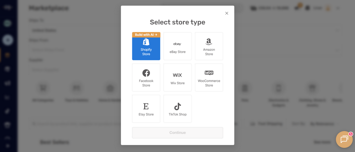 AutoDS Shopify connection dashboard process