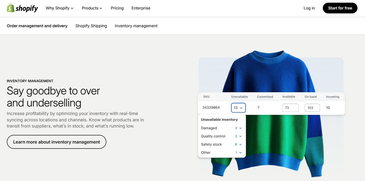Shopify inventory and order management features