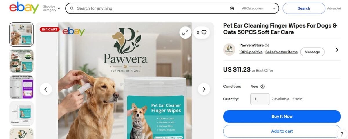 Ear Cleaning Wipes for Pets Listed on eBay
