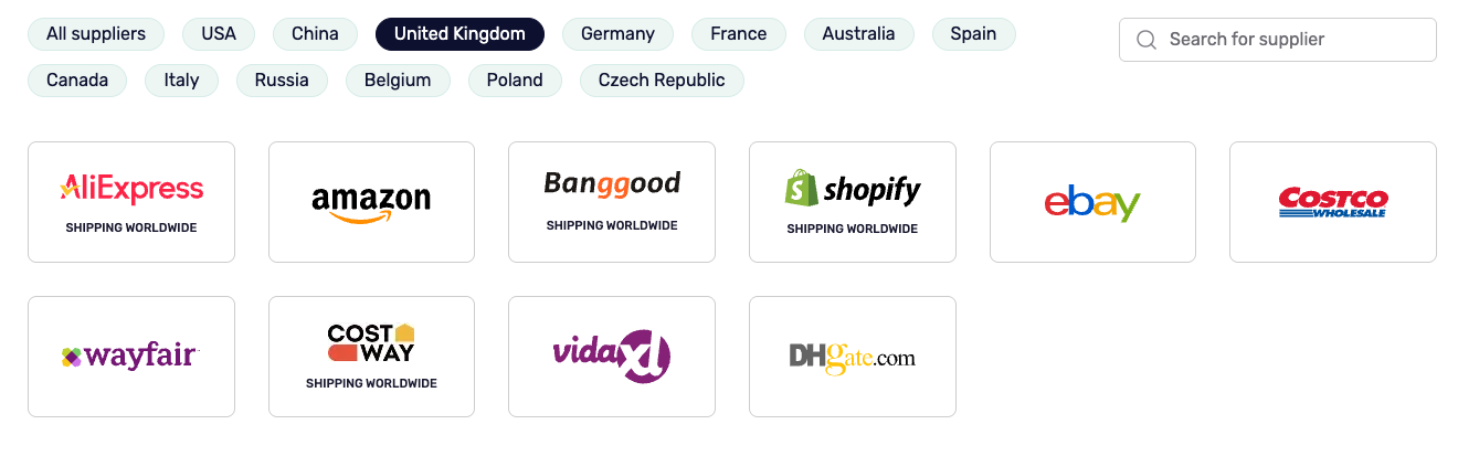 AutoDS's supported UK suppliers