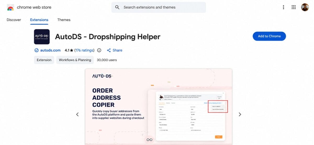 autods dropshipping helper chrome extension