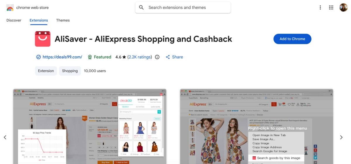 aliexpress shopping and cashback chrome