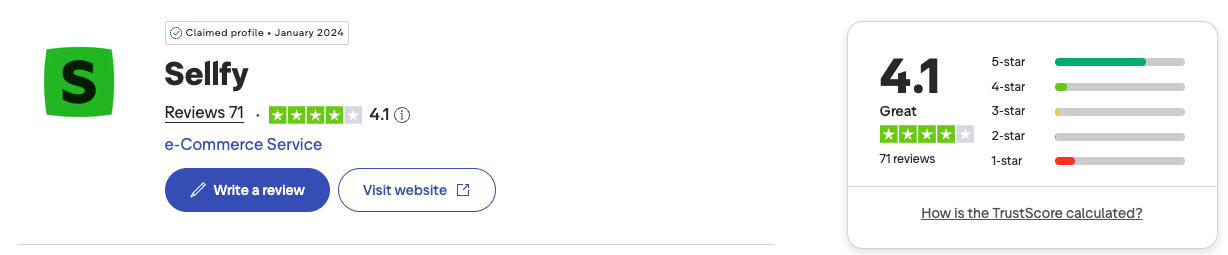 Sellfy's 4.2 score on Trustpilot