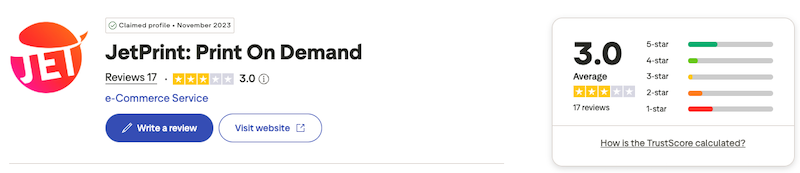 JetPrint's 3.0 Trustpilot score