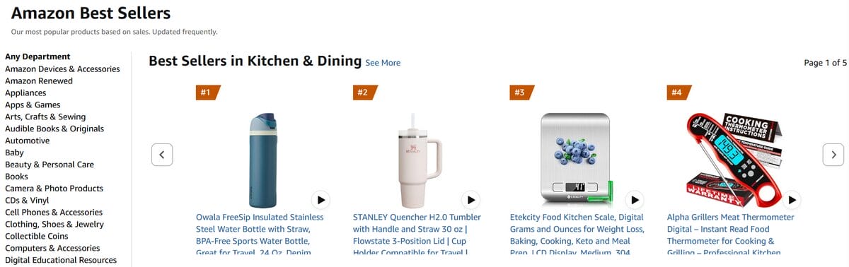 Amazon Best Sellers section to find profitable niches for dropshipping