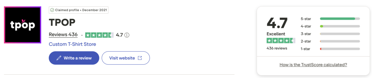 TPop's 4.7 score on Trustpilot 