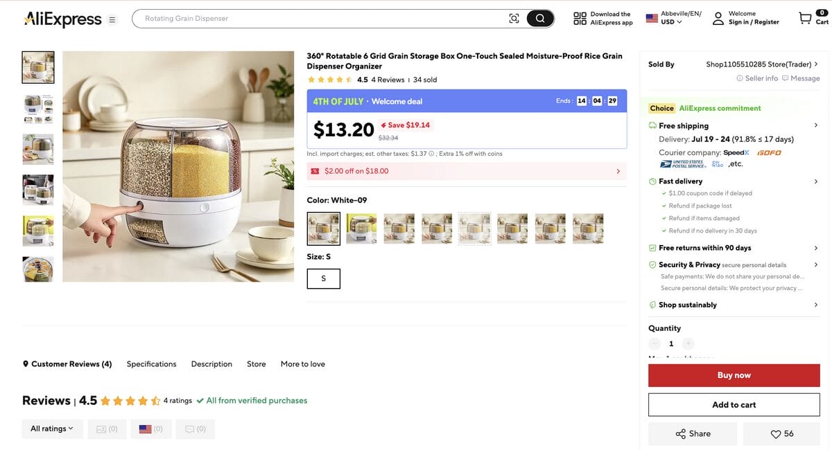 Grid Rice & Grain Storage Container on AliExpress, one of the best dropshipping products for August 2026