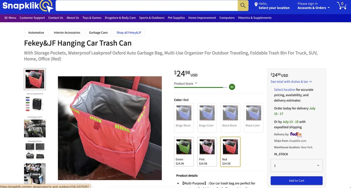 Car Multi-Function Storage Bag on seller's website, one of the best dropshipping products for August 2026
