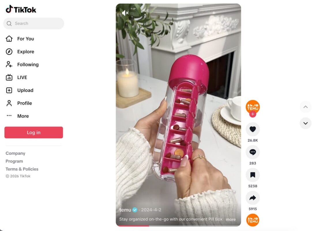 2-in-1 Pillbox Water Bottle TikTok ad, one of the best dropshipping products for August 2026