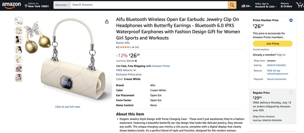 Butterfly Clip-On Wireless Earbuds on Amazon, one of the best dropshipping products for August 2026