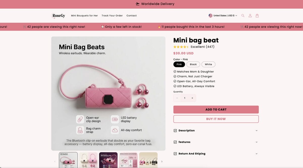 Butterfly Clip-On Wireless Earbuds on seller's website, one of the best dropshipping products for August 2026