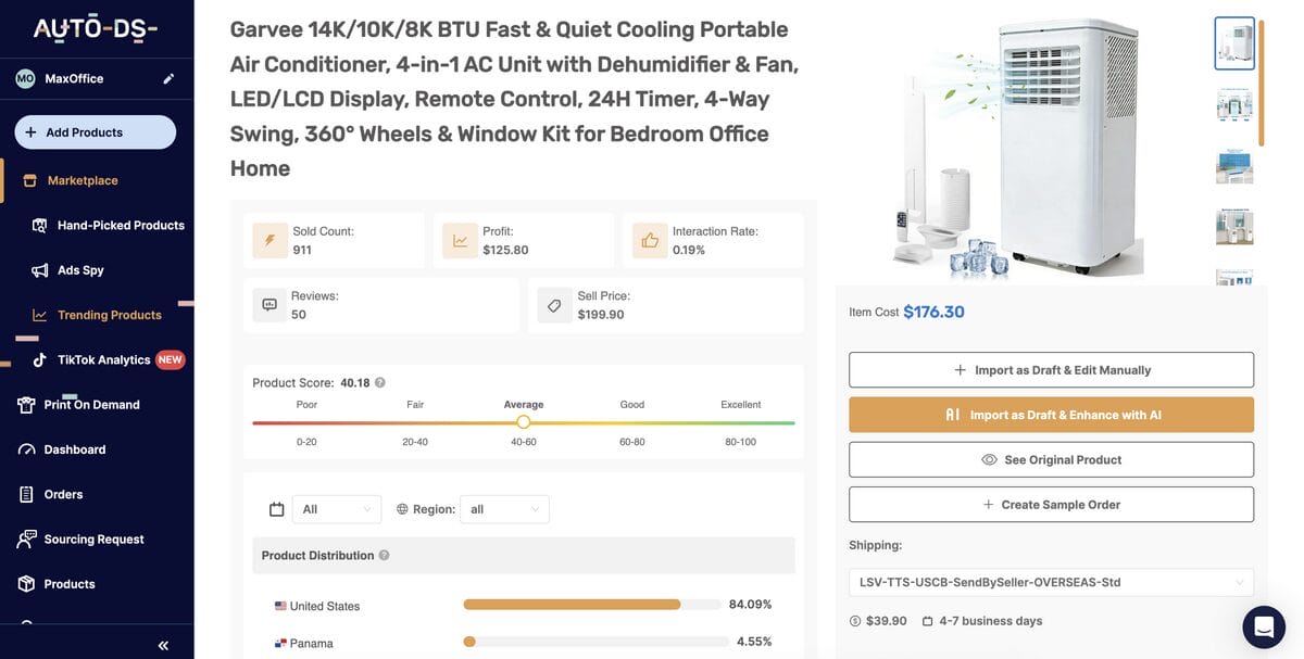 AutoDS Trending Products Hub to find best dropshipping products for August 2026